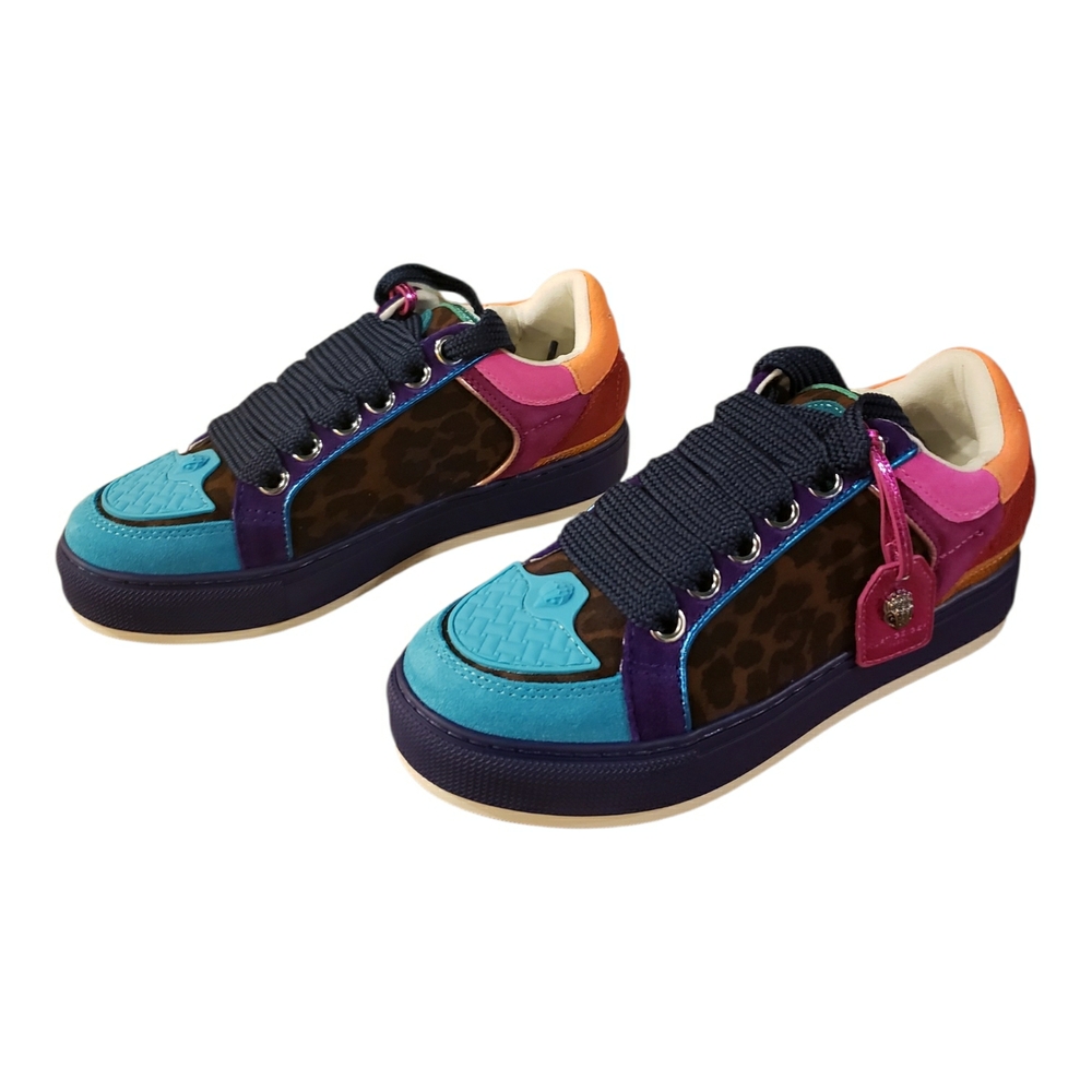Last One! Kurt Geiger Multicolor Southbank Tag Leopard Low-Top Sneakers w/ Eagle - Picture 4 of 13